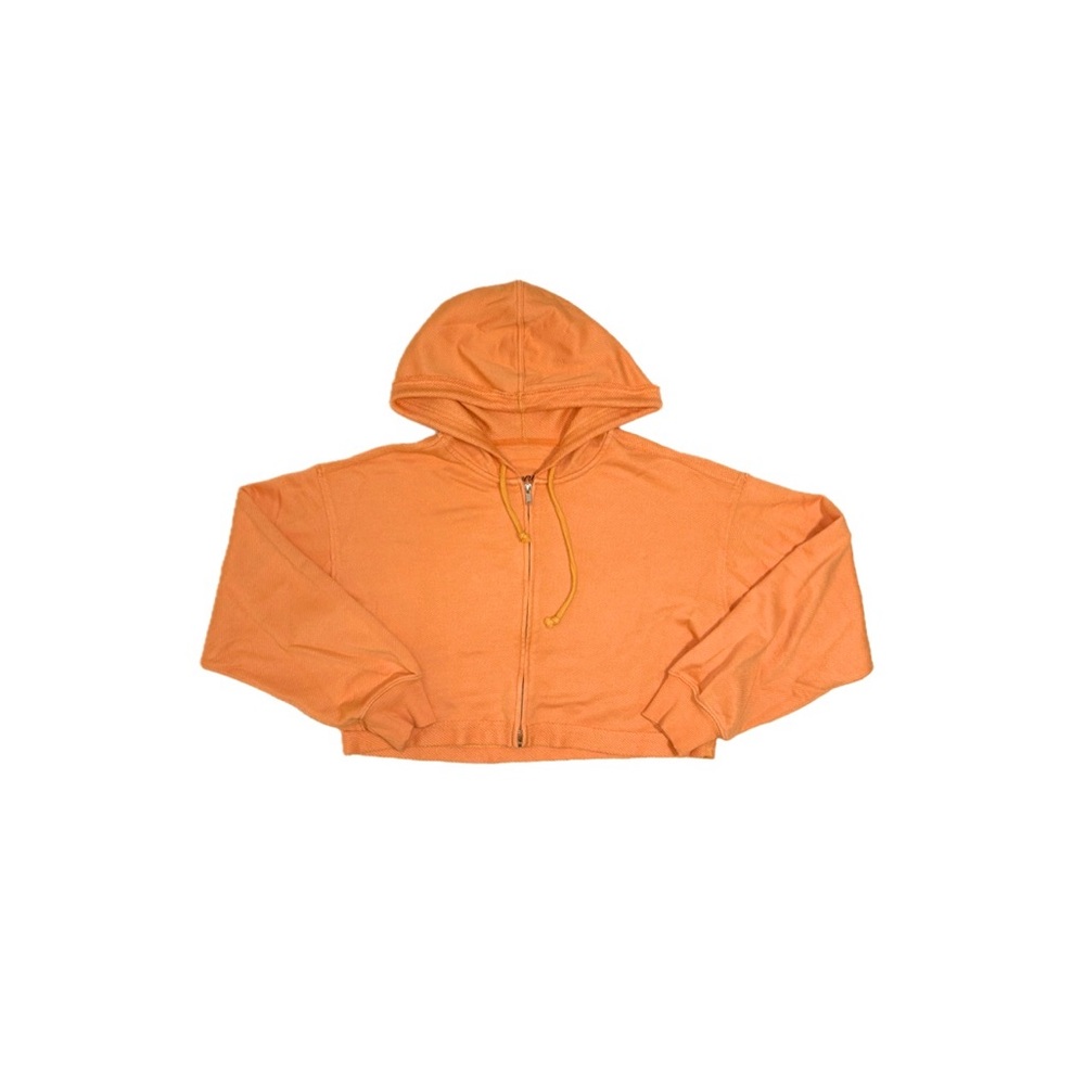 Aerie Beach Party Cropped Full Zip Hoodie Cotton Blend in Orange - Size Small